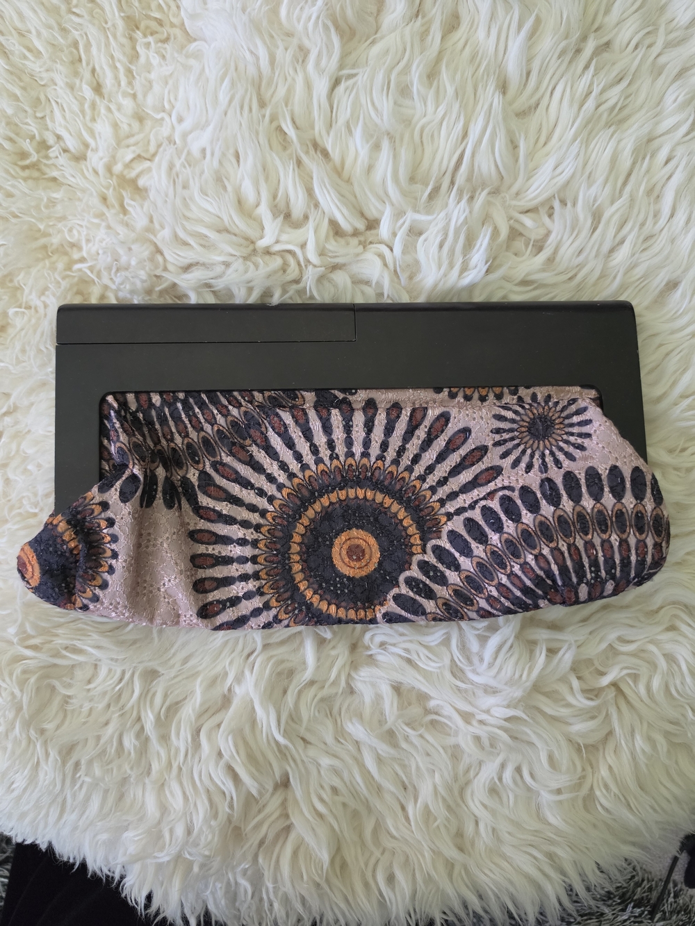 Sunburst Pattern Pink and Black Fold-Over Clutch